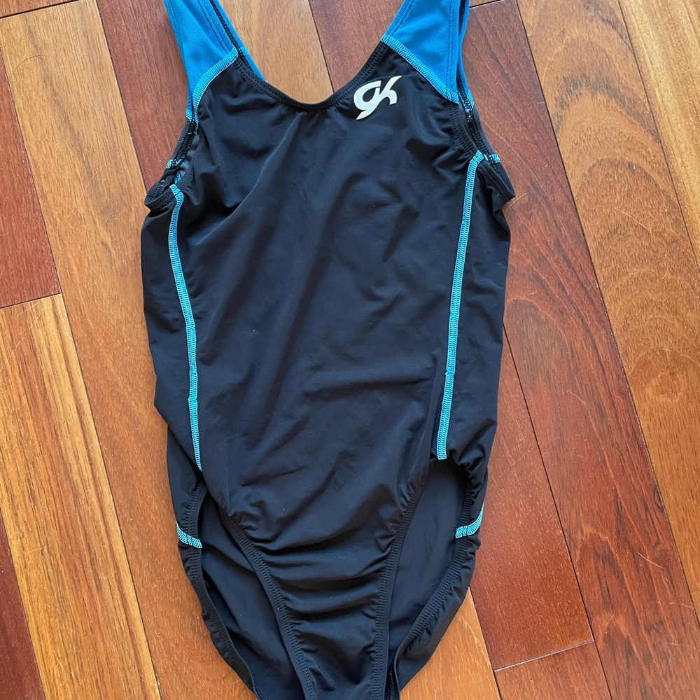 GK gymnastics leotard. Blue/Black. Adult S